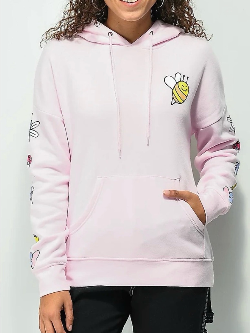 A.Lab Zumiez Woman’s Lg Pink Bee Graphic Hoodie Sweatshirt Like New